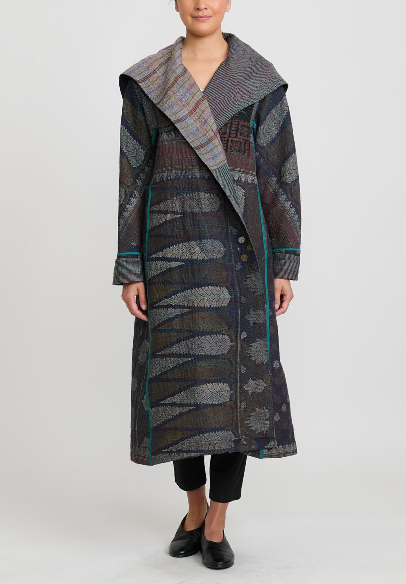 Mieko Mintz A-Line Long Coat in Black and Grey	