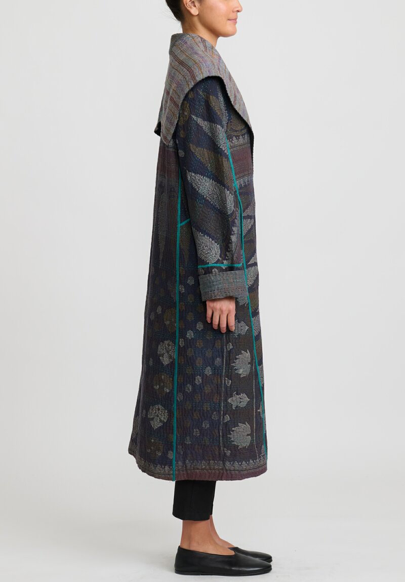 Mieko Mintz A-Line Long Coat in Black and Grey	