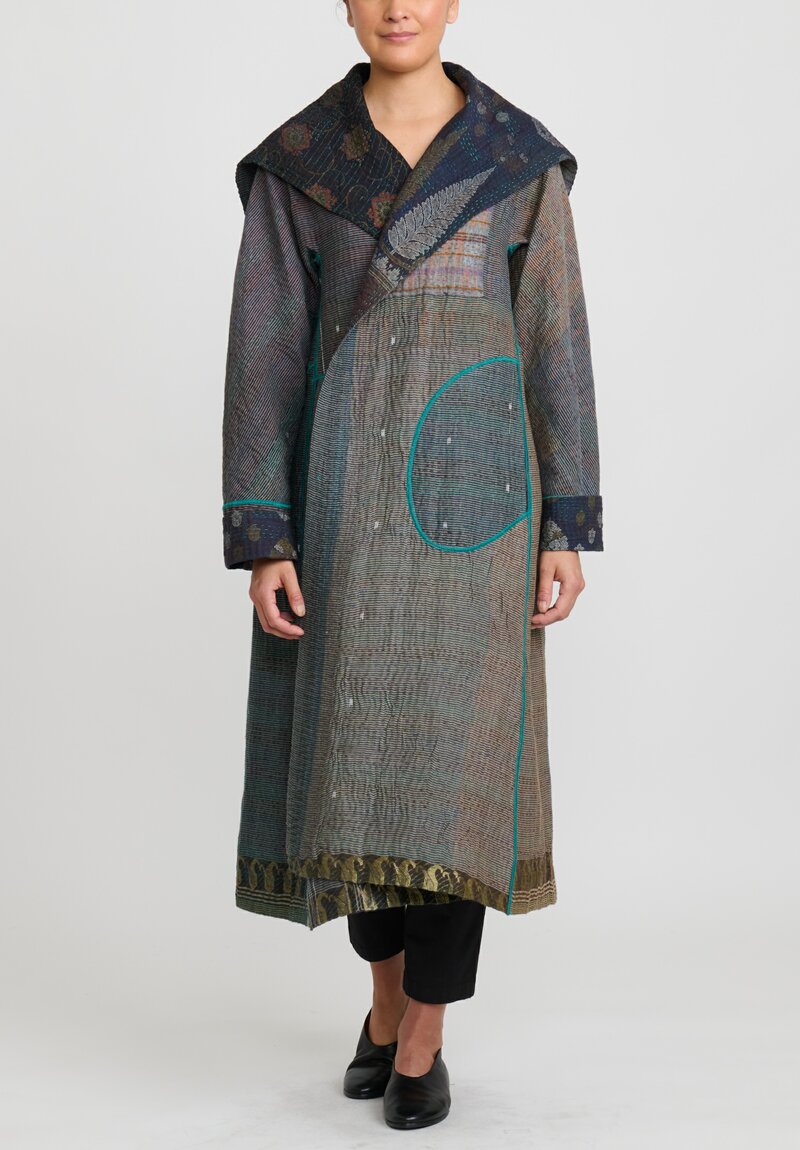 Mieko Mintz A-Line Long Coat in Black and Grey	