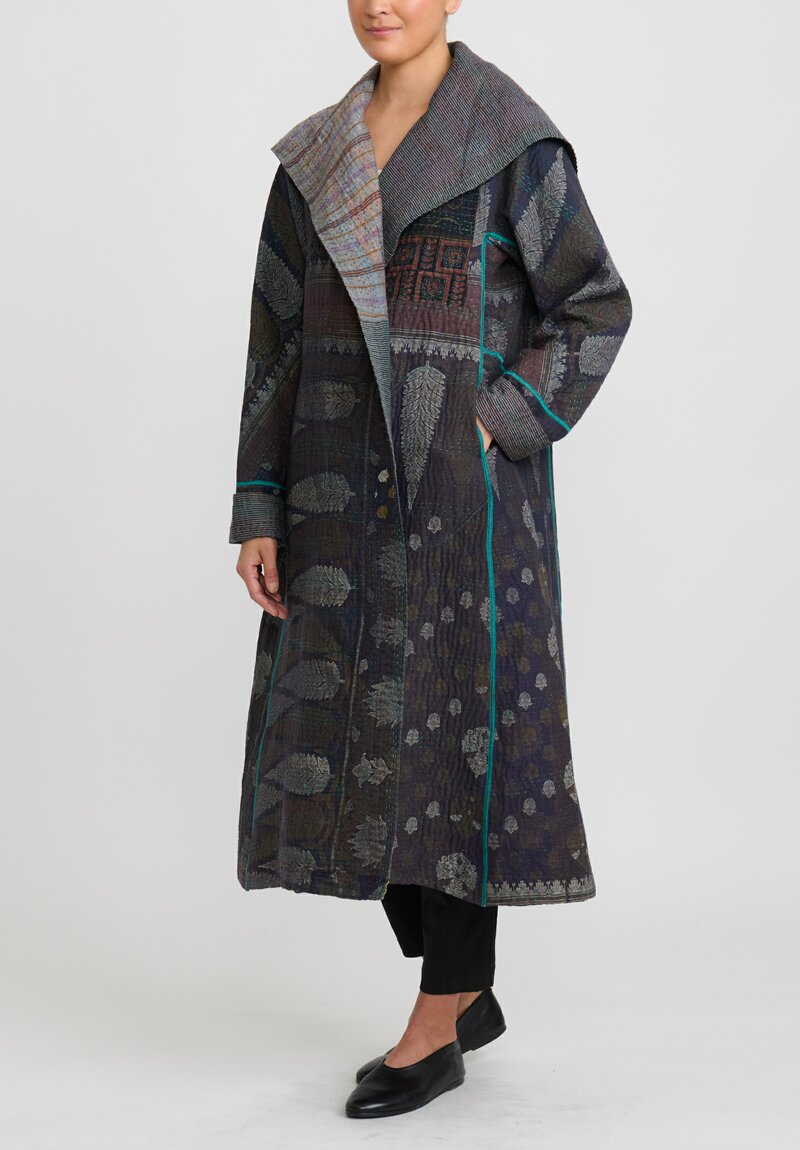 Mieko Mintz A-Line Long Coat in Black and Grey	