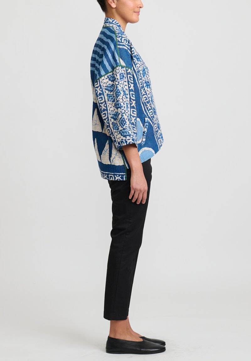 Mieko Mintz 4 Layer Mini Kimono Jacket in Blue and White	