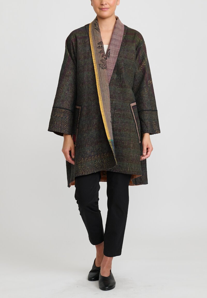 Mieko Mintz 4Layer Vintage Cotton Long Kimono Jacket in Black and