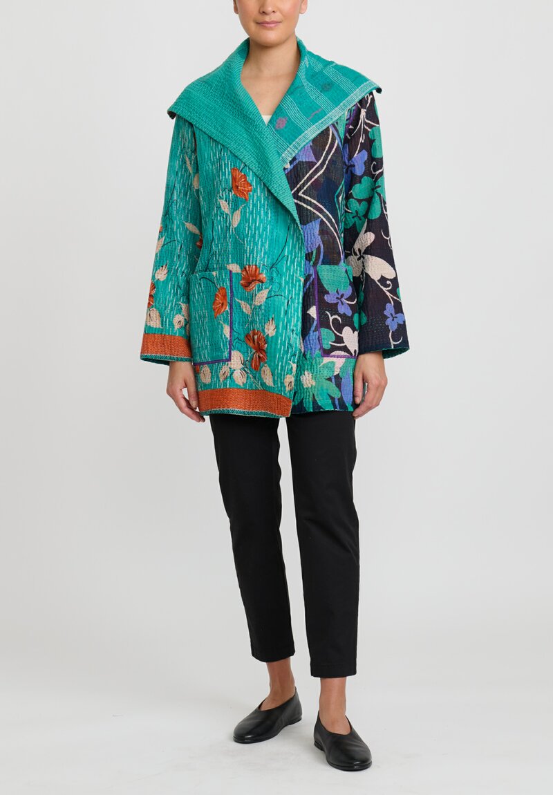 Mieko Mintz 4-Layer Vintage Cotton Pocket Jacket in Turquoise	
