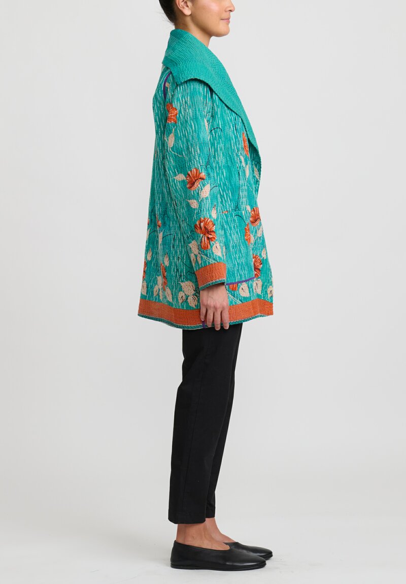 Mieko Mintz 4-Layer Vintage Cotton Pocket Jacket in Turquoise	