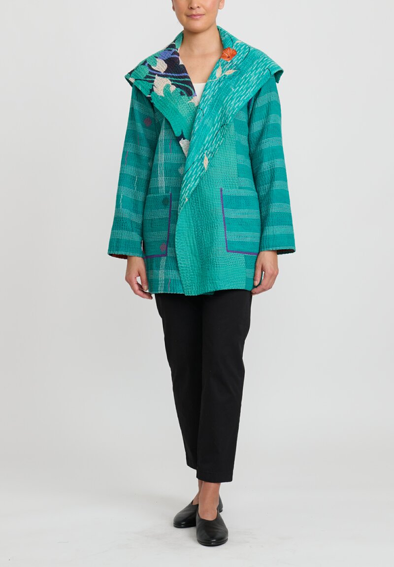 Mieko Mintz 4-Layer Vintage Cotton Pocket Jacket in Turquoise	