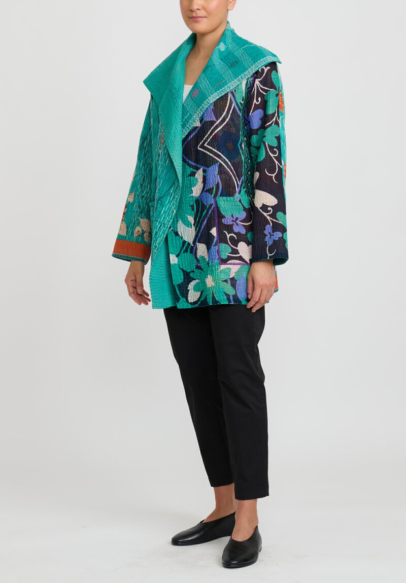 Mieko Mintz 4-Layer Vintage Cotton Pocket Jacket in Turquoise	