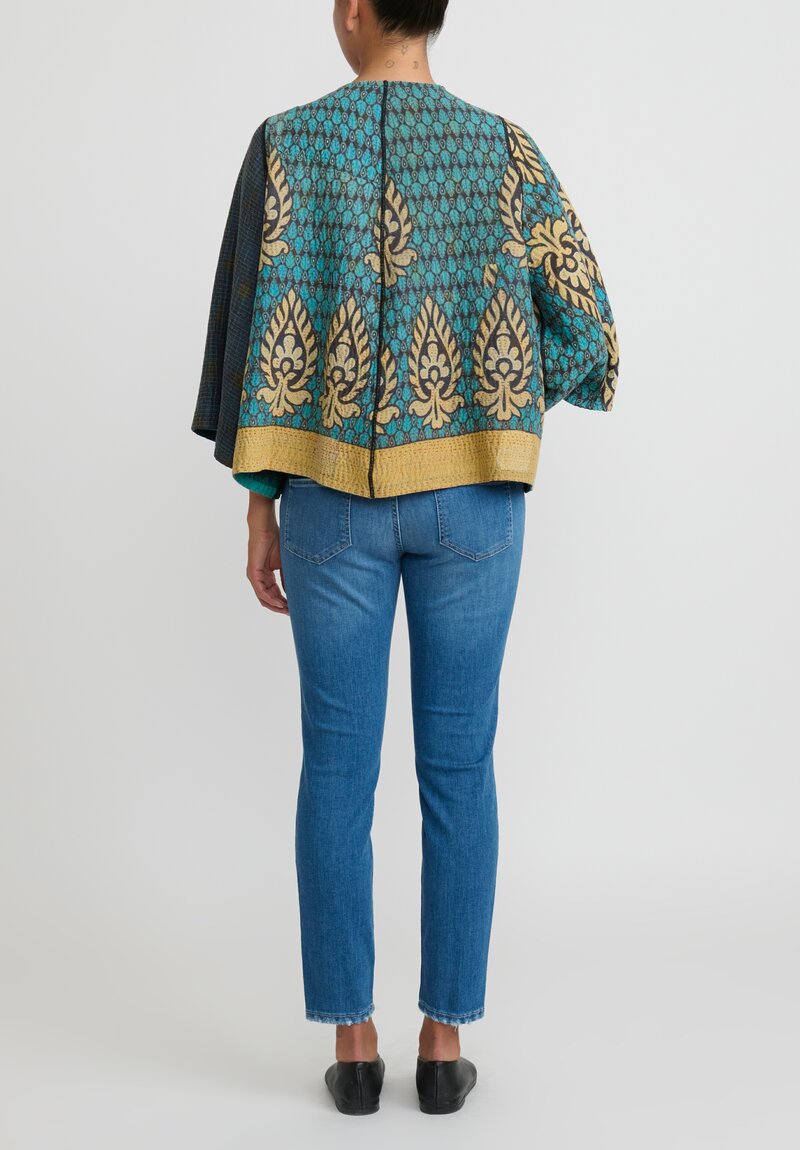 Mieko Mintz 4-Layer Vintage Cotton Bell Shape Jacket in Black, Turquoise