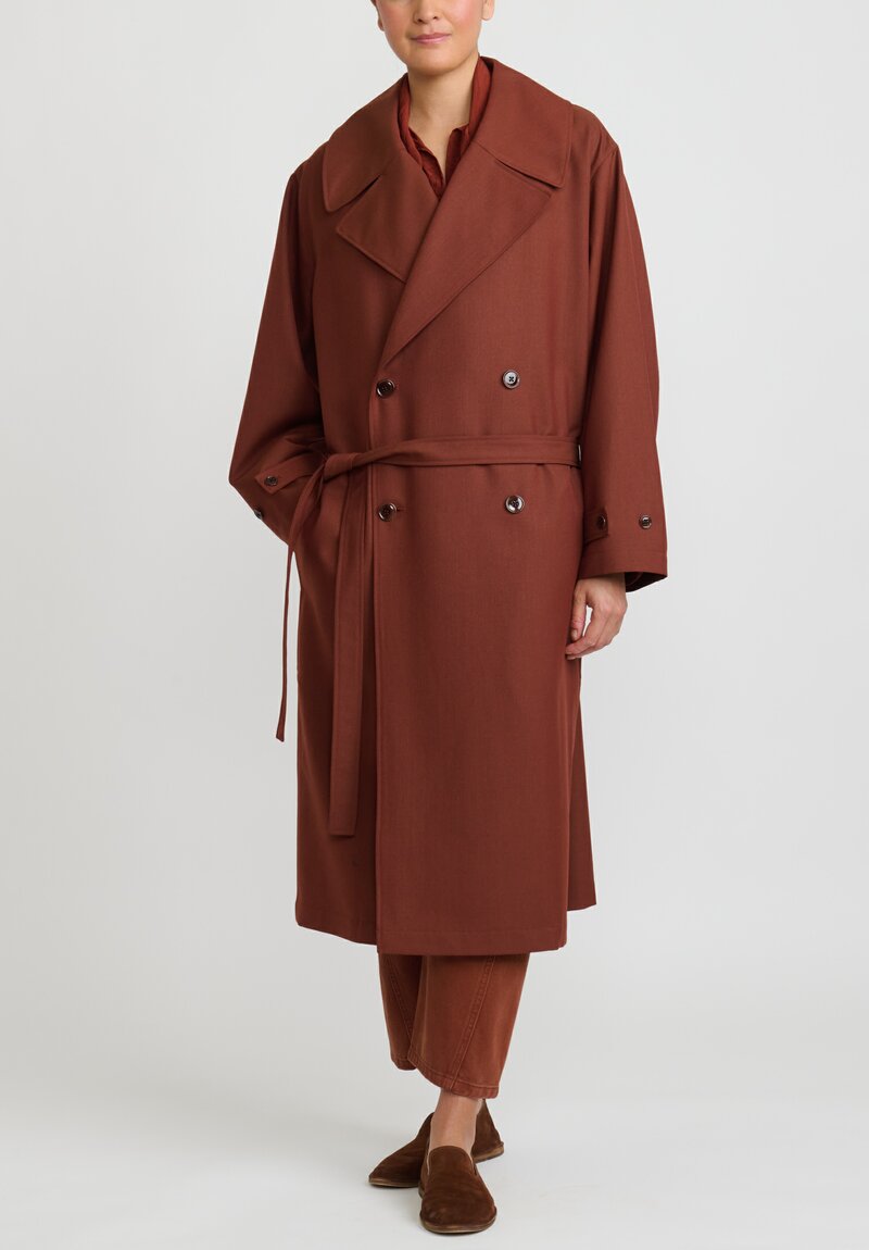 Lemaire Twill Double Breasted Overcoat in Cherry Mahogany	