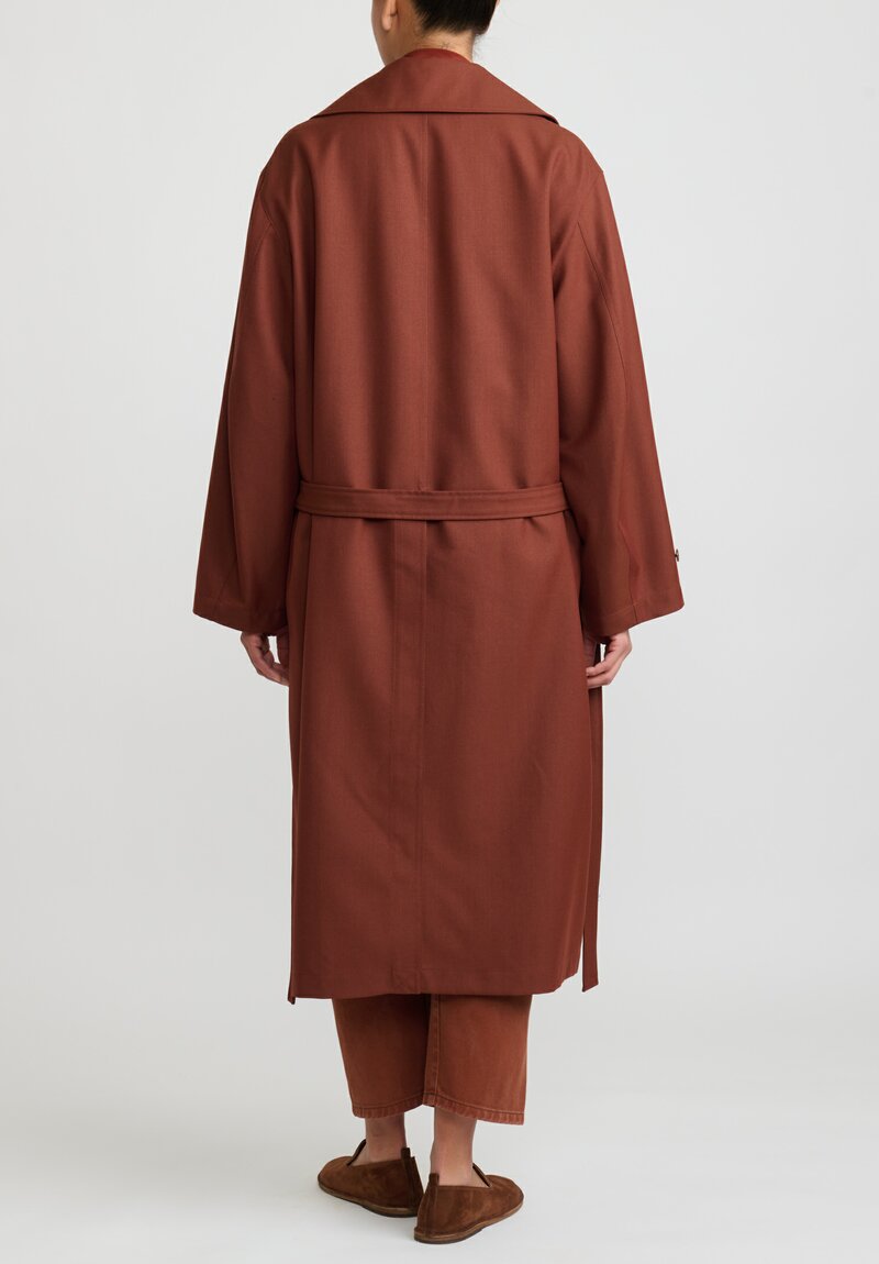 Lemaire Twill Double Breasted Overcoat in Cherry Mahogany	