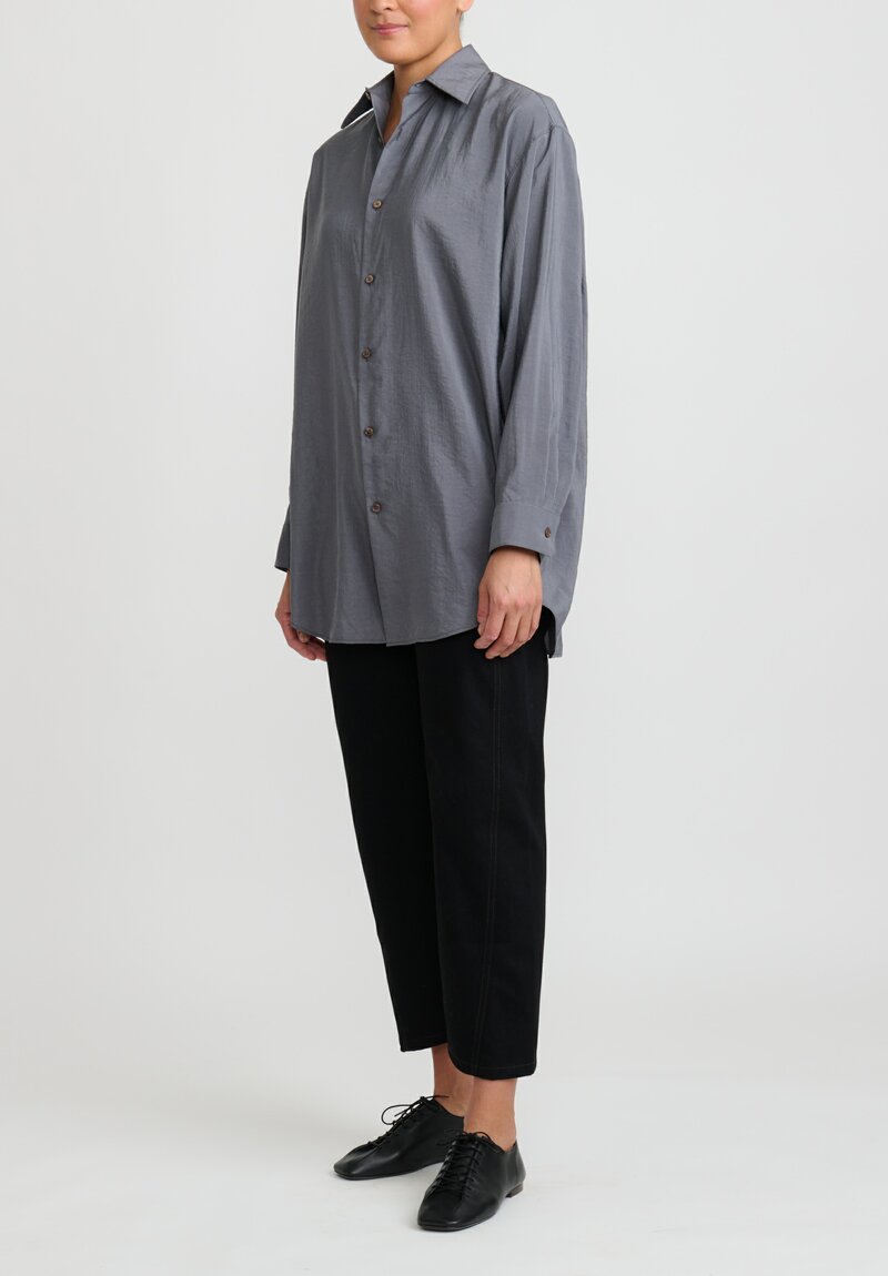Lemaire Silk Long Shirt in Aluminum Grey	