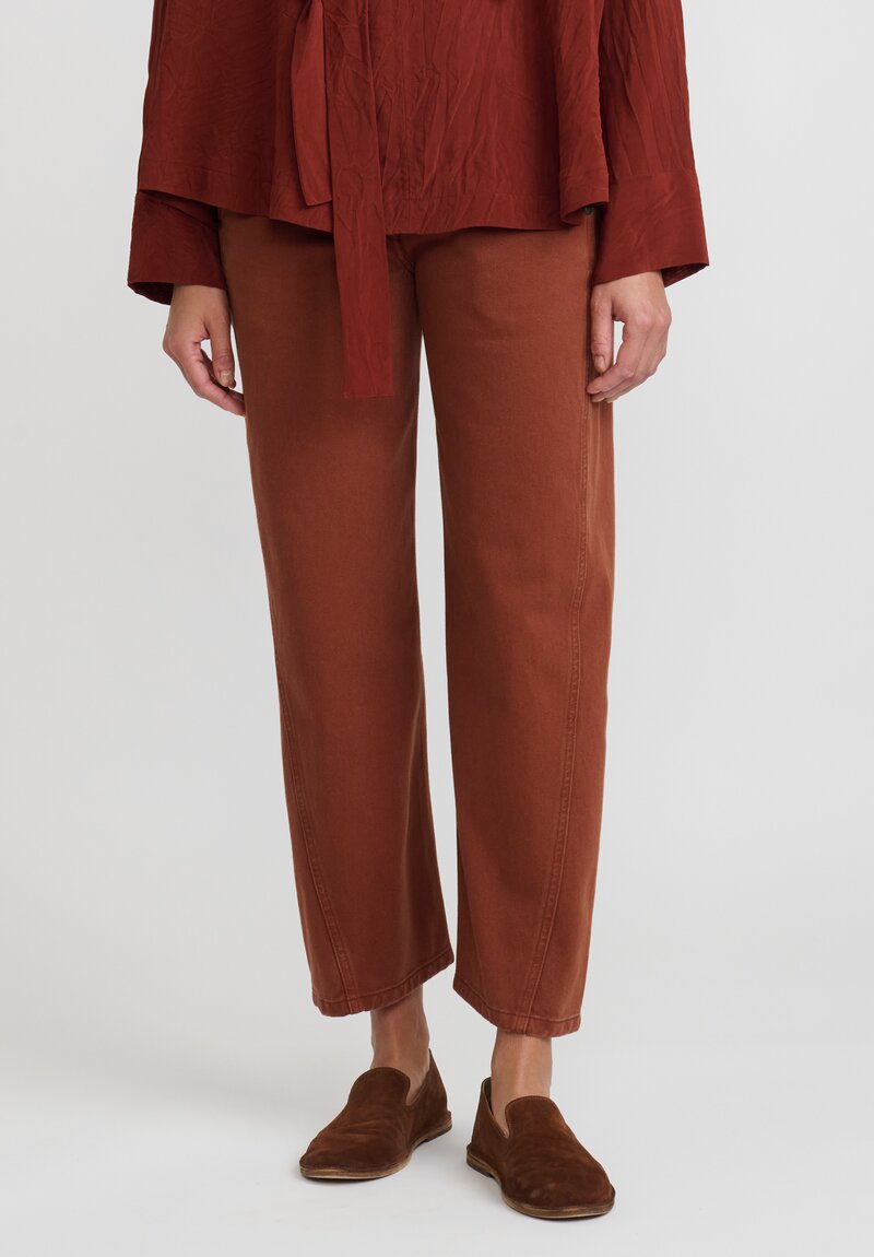 Lemaire Cotton Denim ''Twisted'' Pants in Brick Brown	
