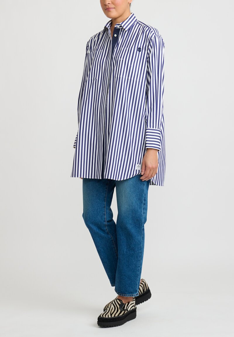 Sacai Thomas Mason Cotton Poplin Shirt in Thick Navy Stripes