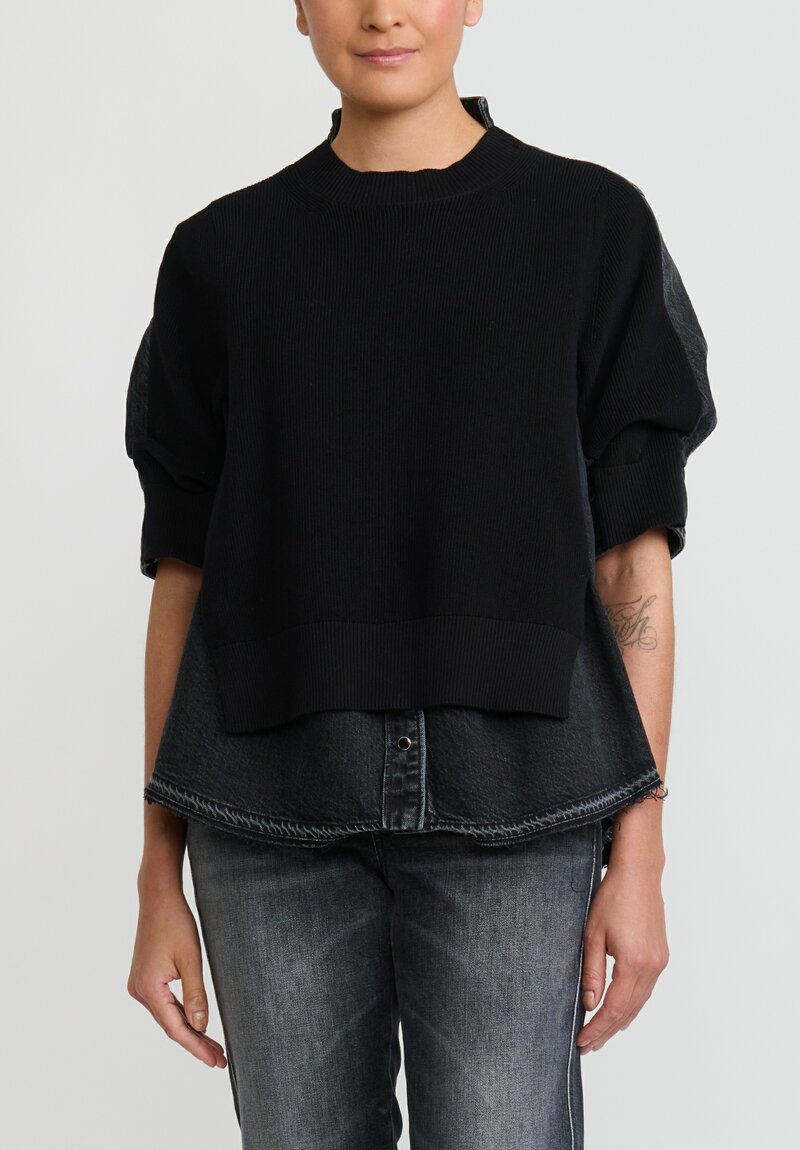 Sacai Denim & Knit Pullover	in Black