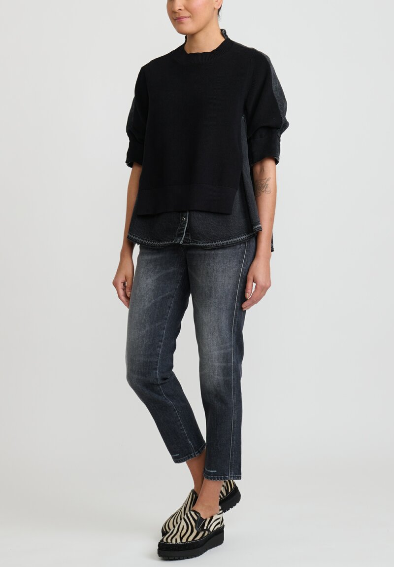 Sacai Denim & Knit Pullover	in Black