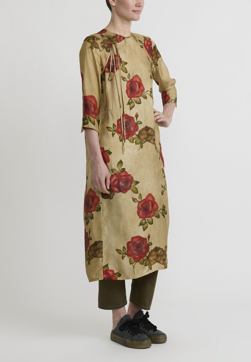 Uma Wang Moulay ''Agina'' Floral Print Dress in Tan & Red	