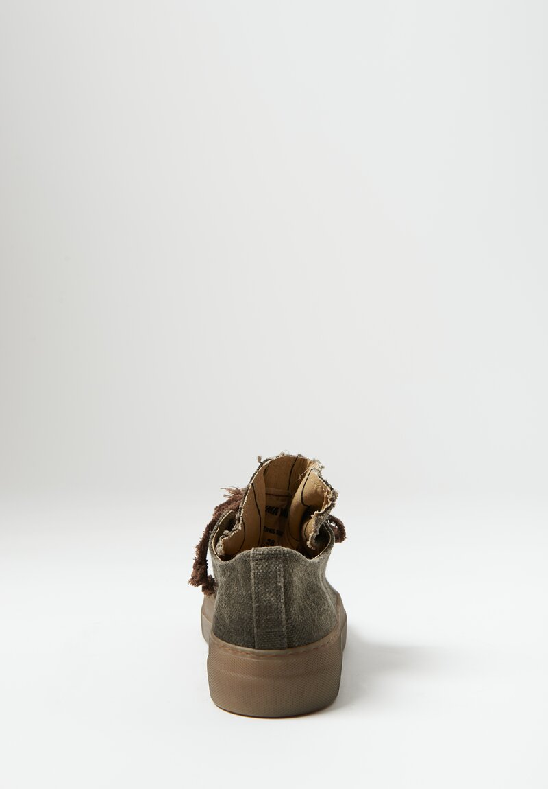 Uma Wang Linen Low Tennis Canvas Sneakers in Army Green