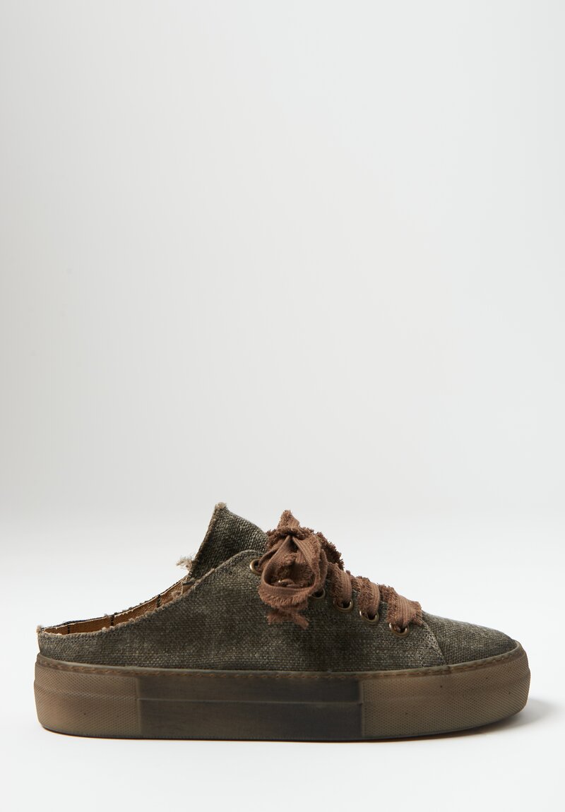 Uma Wang Linen Sabot Canvas Sneakers in Army Green