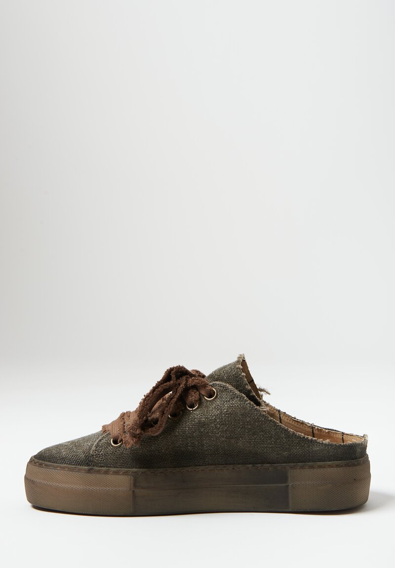 Uma Wang Linen Sabot Canvas Sneakers in Army Green