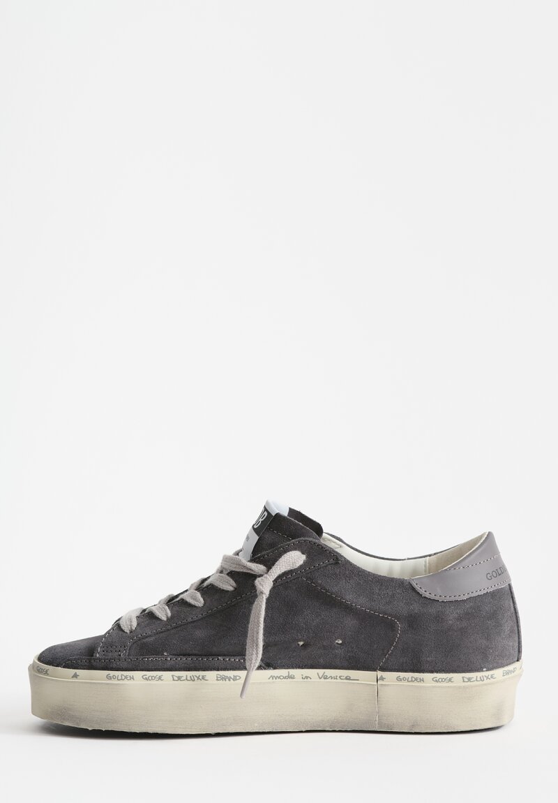 Golden Goose Hi Star Suede Sneaker in Asphalt Grey & Glitter Pink Star	