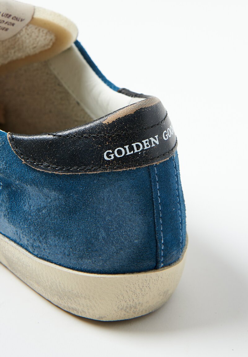 Golden Goose Suede Super Star Sneaker with Glitter Star in Blue Grey Silver Black