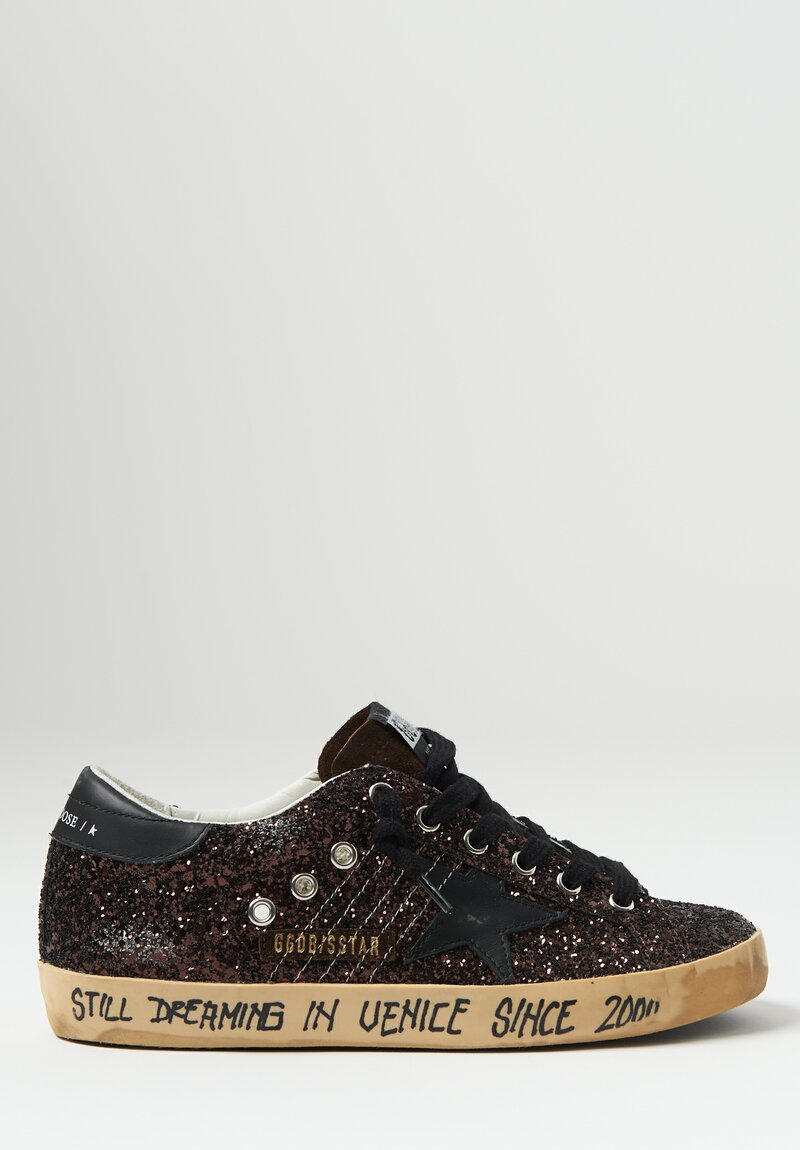 Golden Goose Glitter Super Star Sneaker with Suede Tongue and Leather Star	