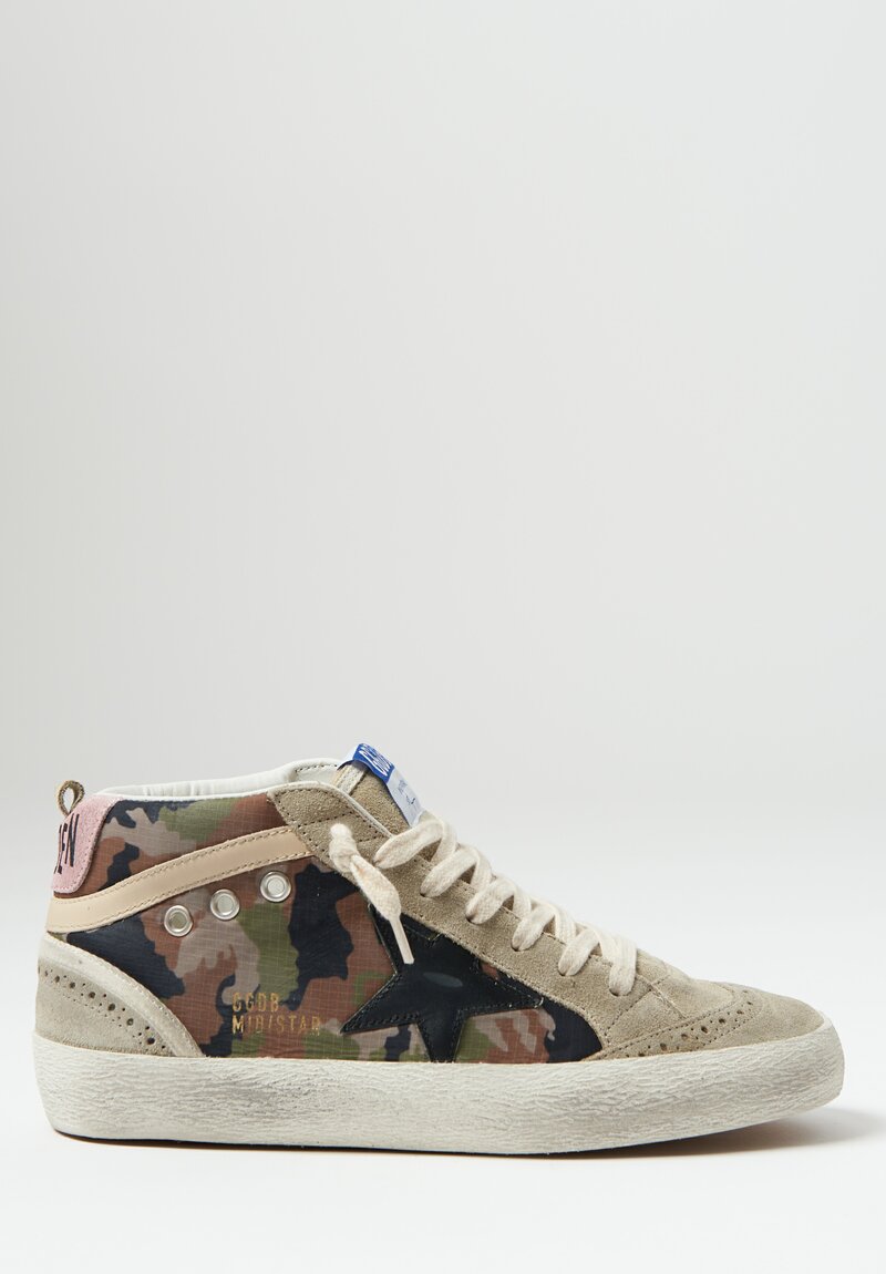Golden Goose Camouflage Mid Star with Black Star in Taupe, Black & Beige	