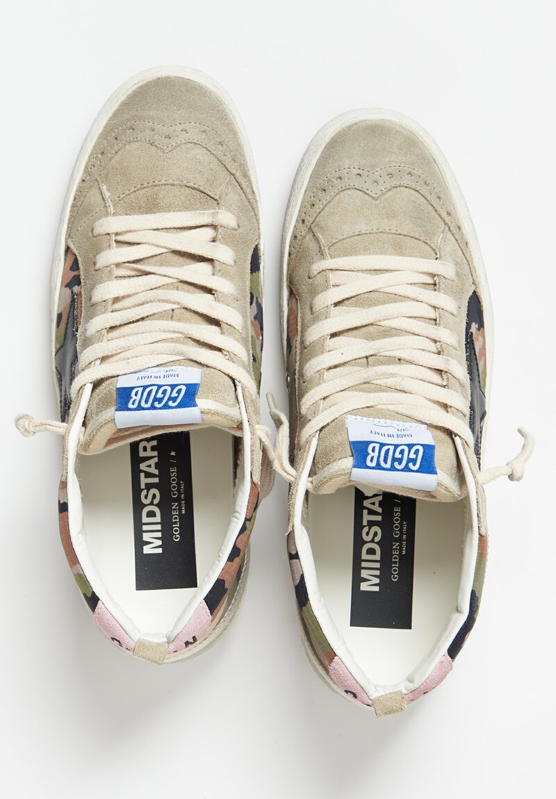 Golden Goose Camouflage Mid Star with Black Star in Taupe, Black & Beige	
