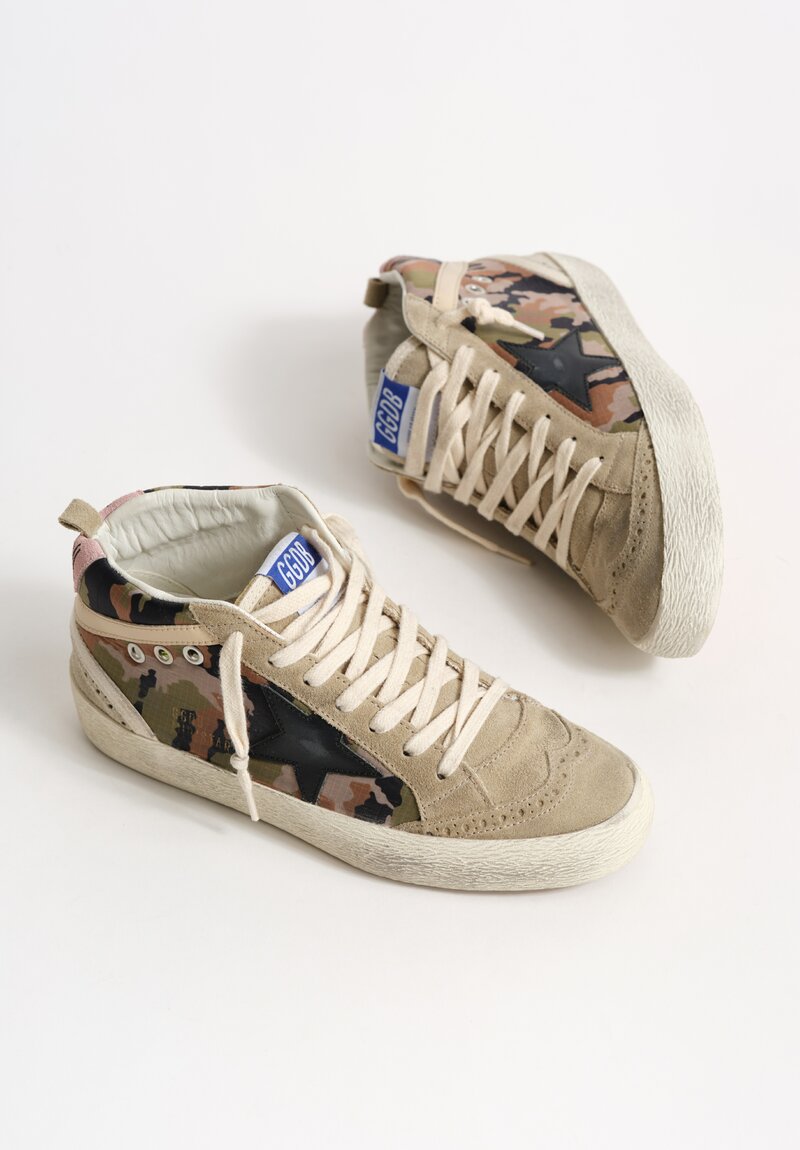 Golden Goose Camouflage Mid Star with Black Star in Taupe, Black & Beige	