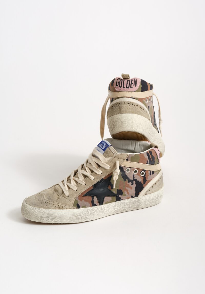 Golden Goose Camouflage Mid Star with Black Star in Taupe, Black & Beige	