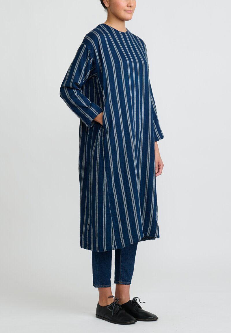 45R Double Layered Indigo Striped Dress in Navy Blue	
