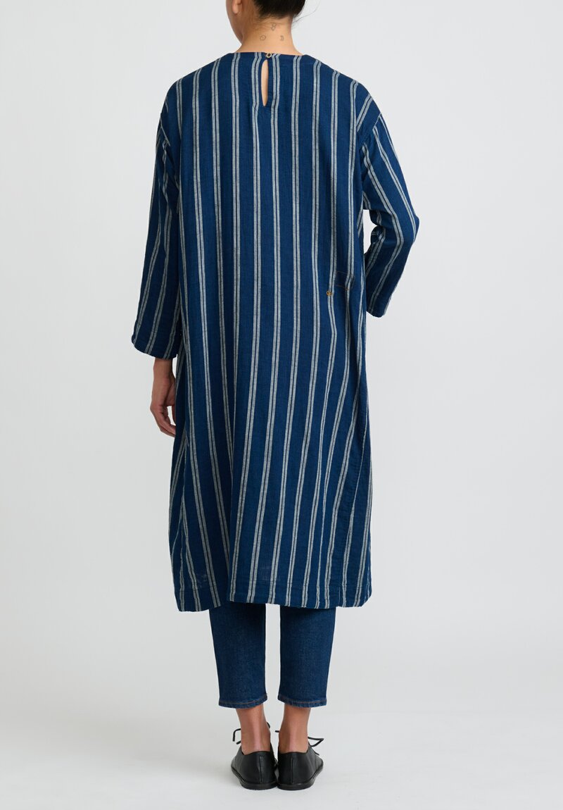 45R Double Layered Indigo Striped Dress in Navy Blue	