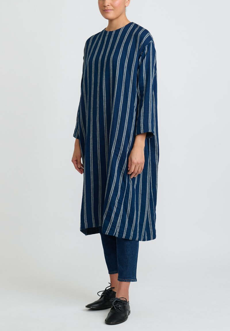 45R Double Layered Indigo Striped Dress in Navy Blue | Santa Fe