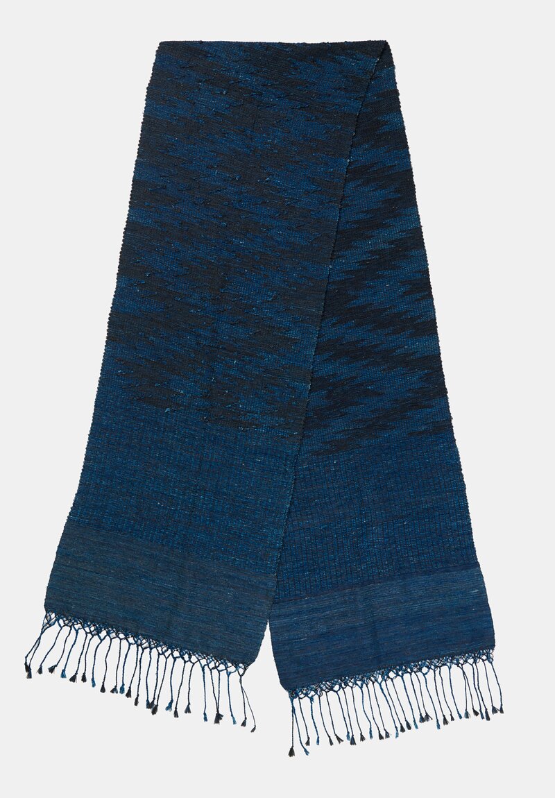 Bounkhong Singavong Woven Indigo Silk Scarf in Navy	