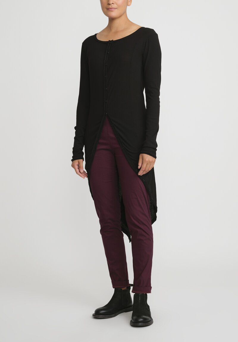 Rundholz Ribbed-Cotton Asymetrical Long Button-down Top in Black