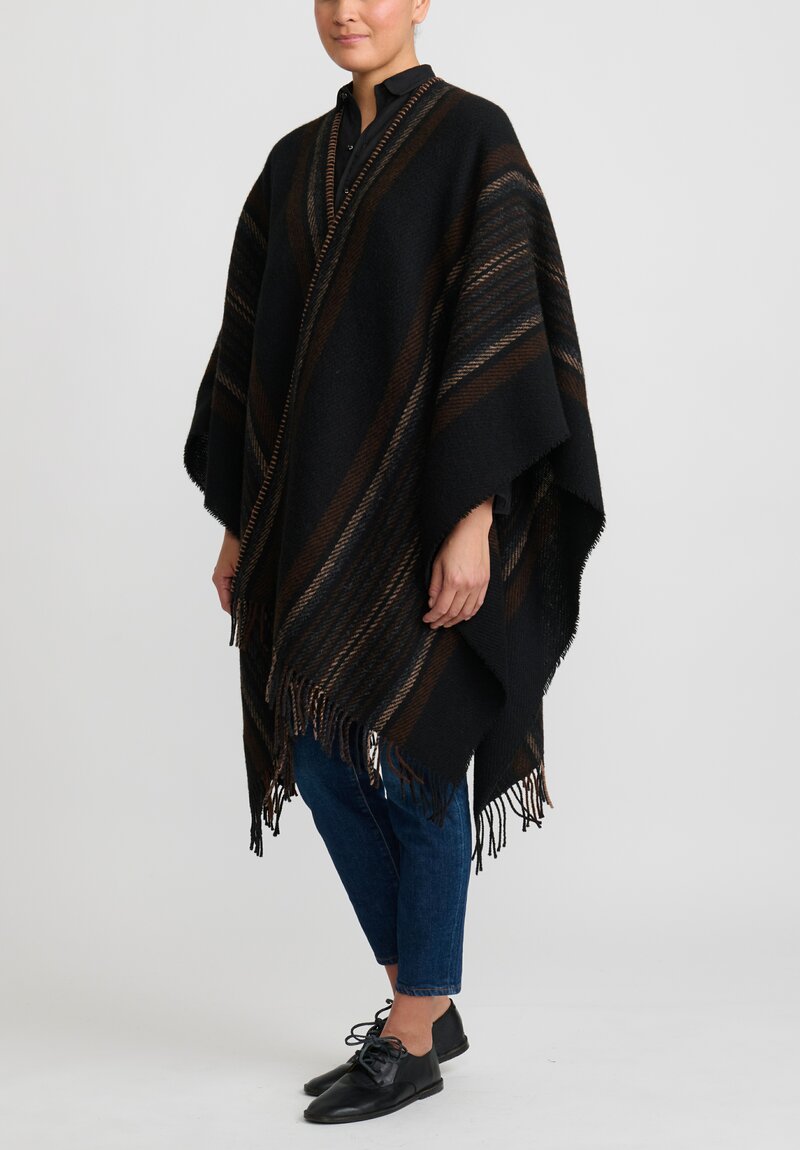 Farmers Market Icelandic Woolen Striped Poncho in Charcoal Grey	
