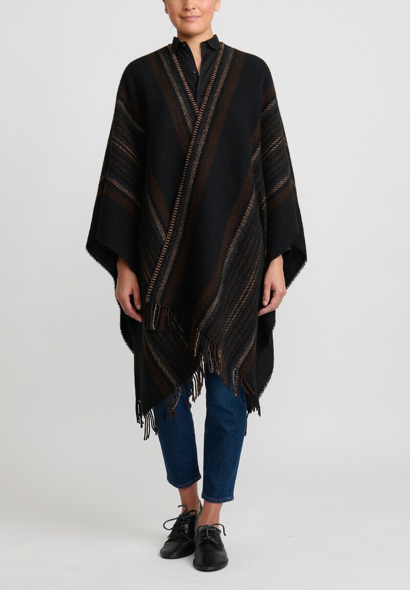 Farmers Market Icelandic Woolen Striped Poncho in Charcoal Grey	