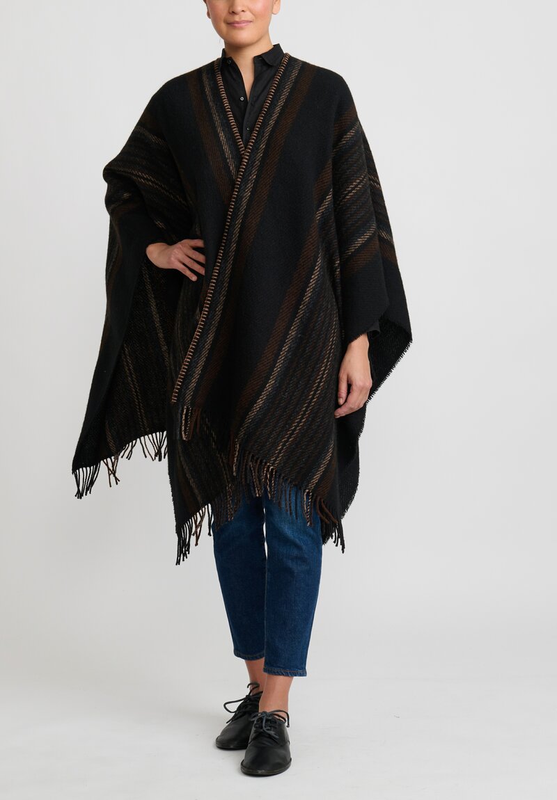 Farmers Market Icelandic Woolen Striped Poncho in Charcoal Grey	