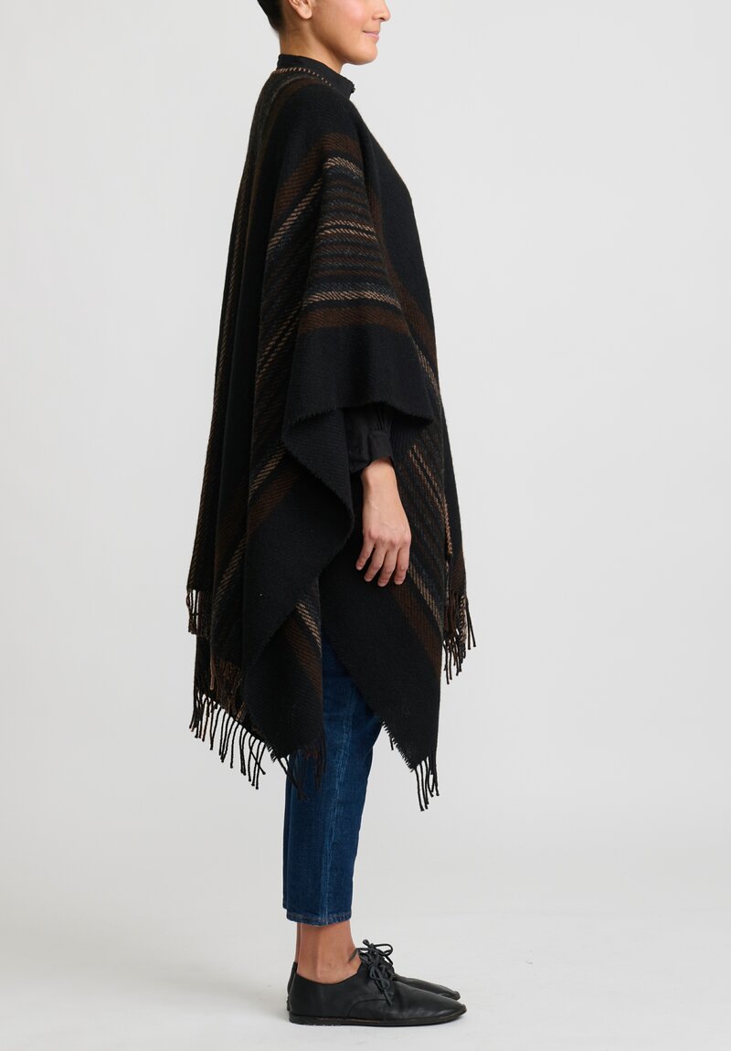 Farmers Market Icelandic Woolen Striped Poncho in Charcoal Grey	