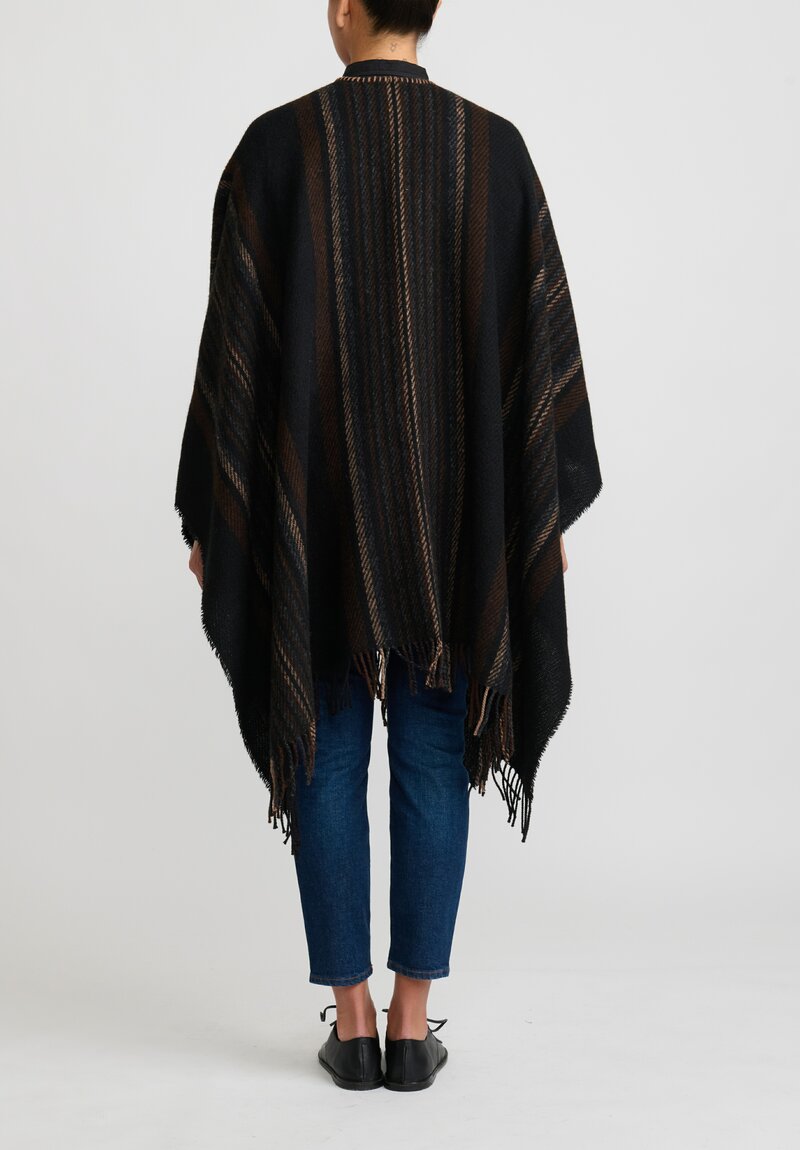 Farmers Market Icelandic Woolen Striped Poncho in Charcoal Grey	