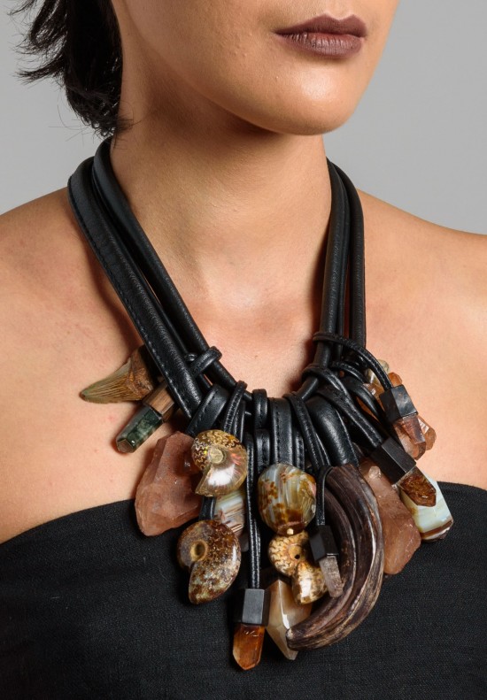 Monies UNIQUE Crystal, Ammonite, Agate & Warthog Tusk Necklace	