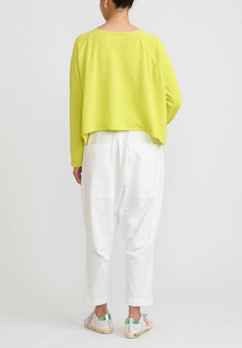 Rundholz Dip Light Weight Cotton Raglan Sleeve Sweater in Spring Yellow-Green	