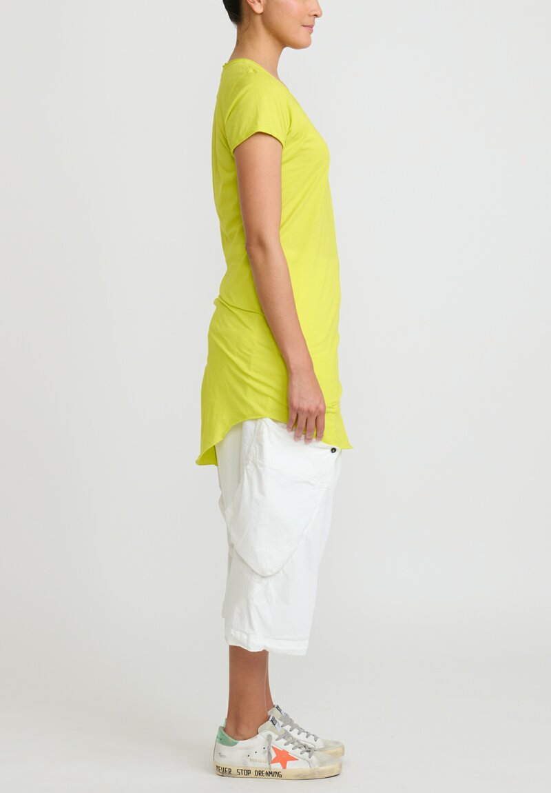 Rundholz Dip Longline Short Sleeve Cotton T-Shirt in Spring Yellow Green	