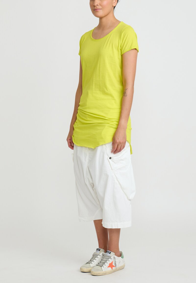 Rundholz Dip Longline Short Sleeve Cotton T-Shirt in Spring Yellow Green	