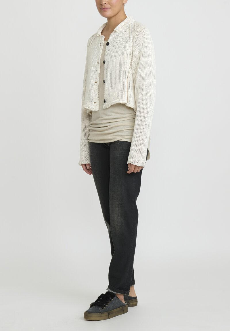 Rundholz Cropped Buttondown Knit Cardigan in Off White Nessel	