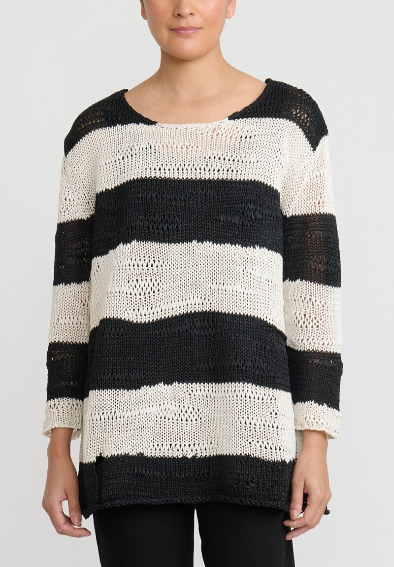 Rundholz Striped Long Sleeve Multi-Knit Sweater in Black and White	