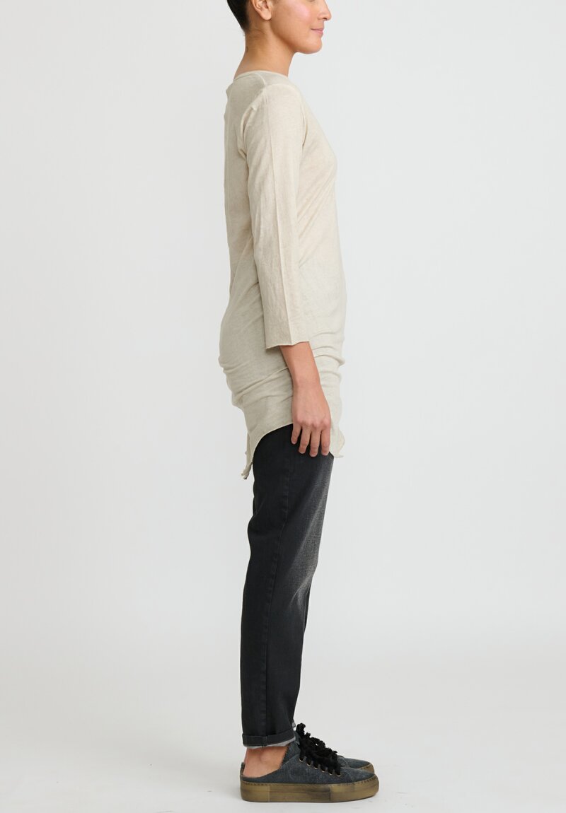 Rundholz Lightweight Three-Quarter Length Sleeve T-Shirt in Natural Linen	