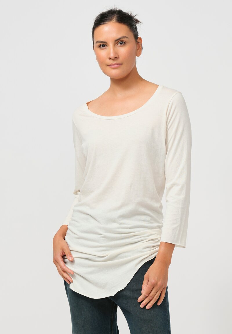 Rundholz Lightweight Cotton Three-Quarter Length Sleeve T-Shirt in Nessel Off White	