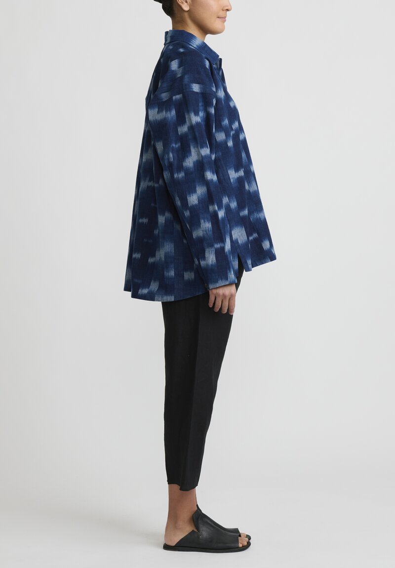 Jan-Jan Van Essche ''Kasuri'' Loop Collar Shirt in Waterfall Blue ...