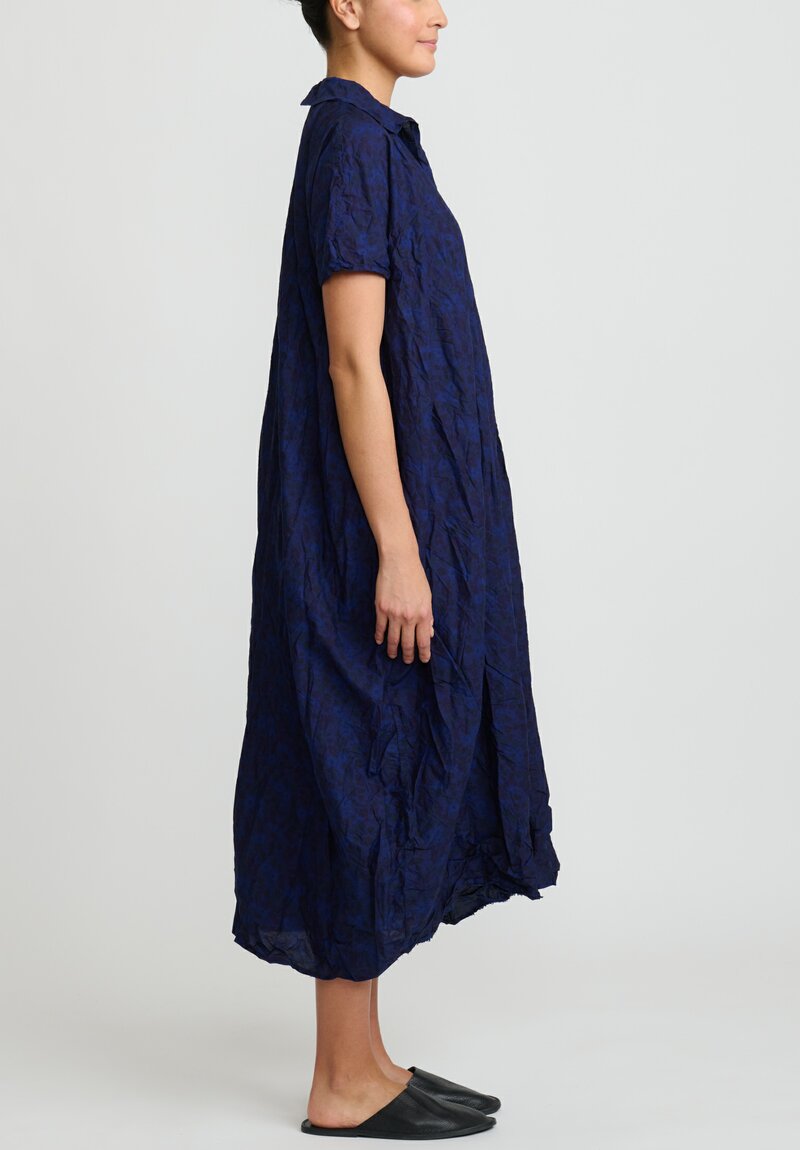 Daniela Gregis Washed Linen ''Manichina'' Dress in Blue Overdyed Flowers	