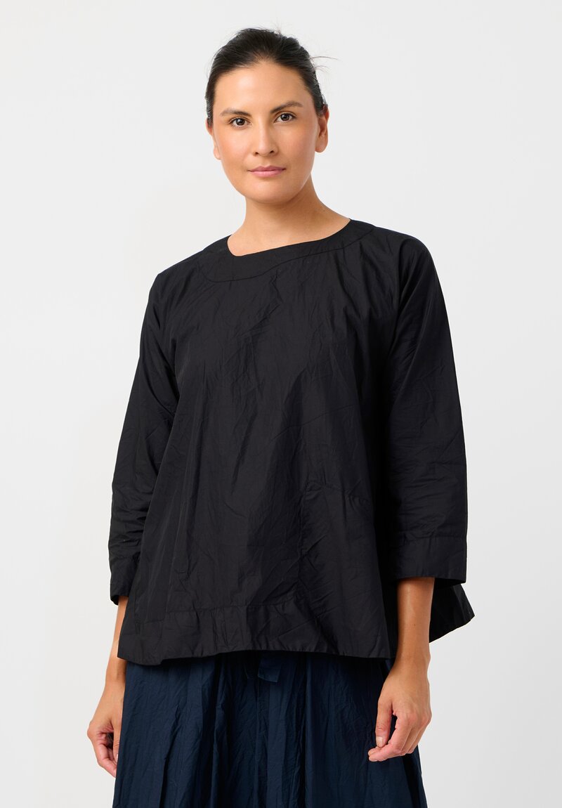 Daniela Gregis Washed Cotton Olma Riflesso Rossela Top in Nero Black